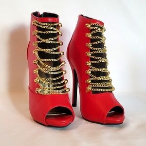 Shoedazzle | Liliana red open toe heeled booties